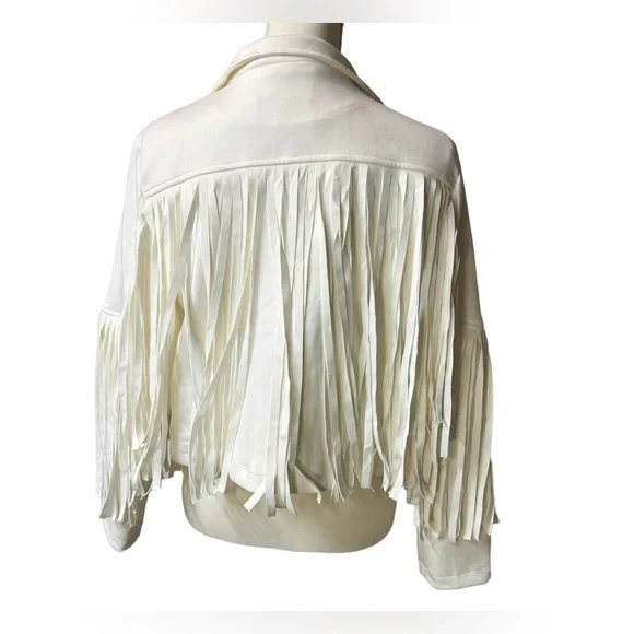 CHARTOU Women's Chic Cropped Tassel Fringe Faux Suede Moto Jacket NWT - Picture 11 of 13
